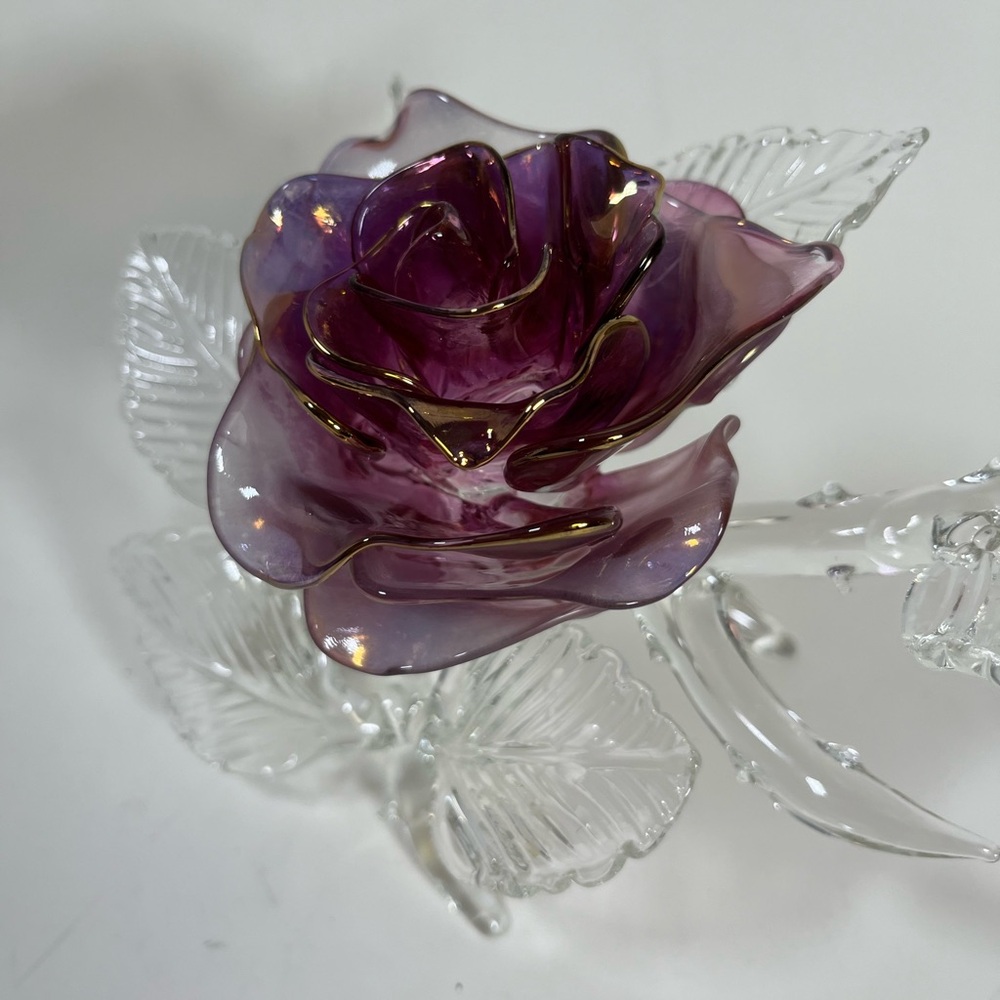 Art Glass Crystal Lavender Flower Purple and Gold, Signed - Picture 5 of 16